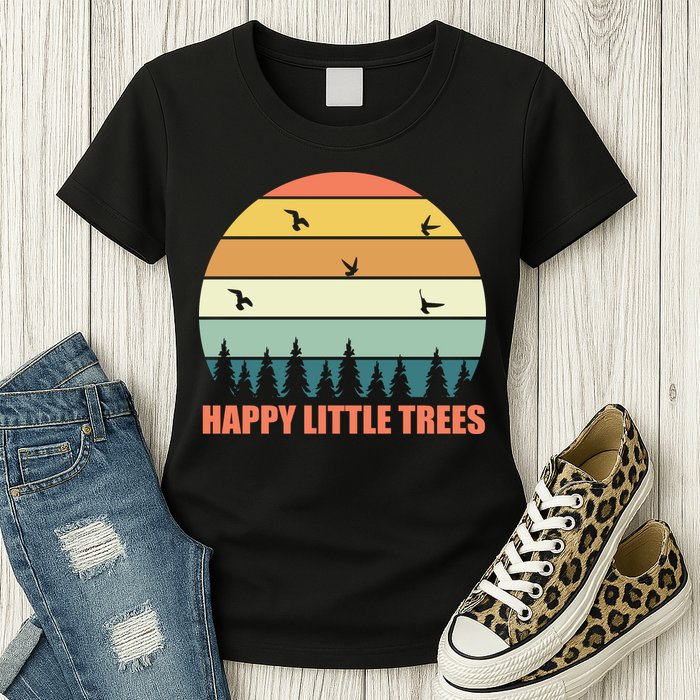 Happy Little Trees Retro Style Camping Gift Womens T-Shirt