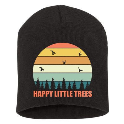 Happy Little Trees Retro Style Camping Gift Short Acrylic Beanie
