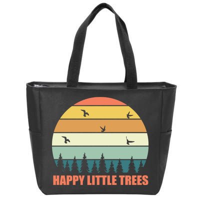 Happy Little Trees Retro Style Camping Gift Zip Tote Bag