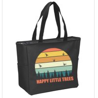 Happy Little Trees Retro Style Camping Gift Zip Tote Bag
