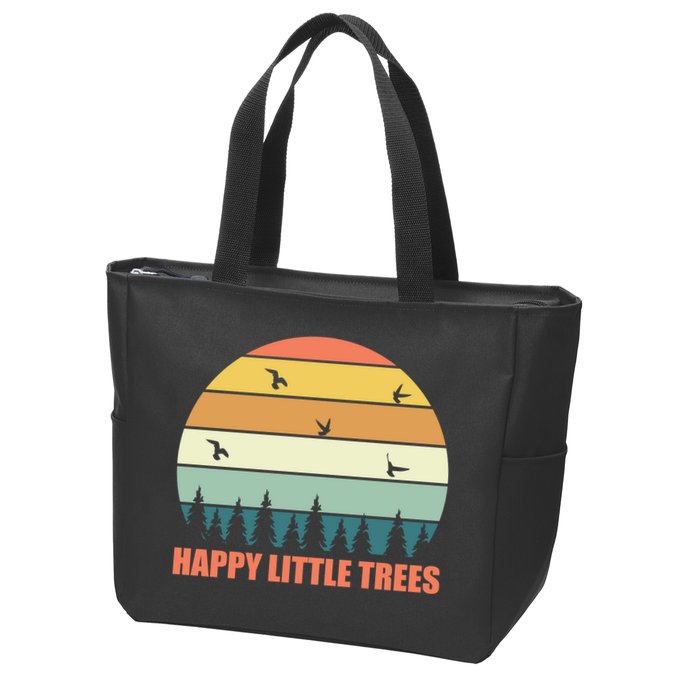Happy Little Trees Retro Style Camping Gift Zip Tote Bag