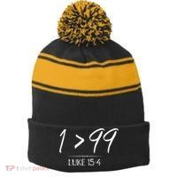 He Left The 99 To Rescue Me Christian Luke Sheep Gift Stripe Pom Pom Beanie