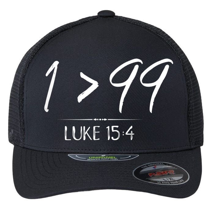He Left The 99 To Rescue Me Christian Luke Sheep Gift Flexfit Unipanel Trucker Cap