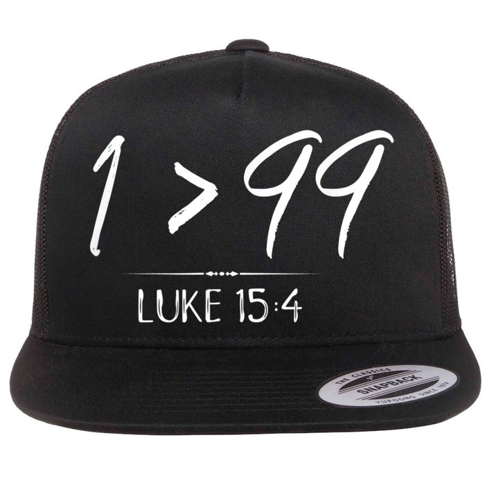 He Left The 99 To Rescue Me Christian Luke Sheep Gift Flat Bill Trucker Hat