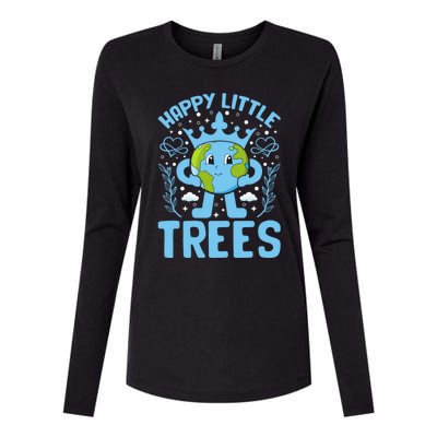 Happy Little Trees Earth Day Celebration Womens Cotton Relaxed Long Sleeve T-Shirt