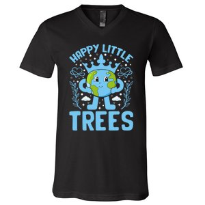 Happy Little Trees Earth Day Celebration V-Neck T-Shirt