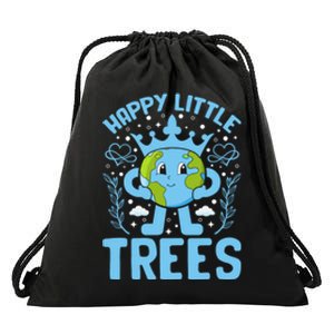 Happy Little Trees Earth Day Celebration Drawstring Bag