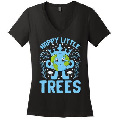 Happy Little Trees Earth Day Celebration Women's V-Neck T-Shirt