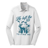 He Left The 99 Bible Verse Silk Touch Performance Long Sleeve Polo