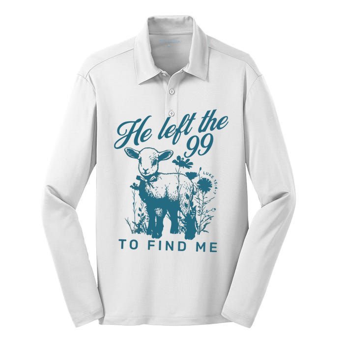 He Left The 99 Bible Verse Silk Touch Performance Long Sleeve Polo