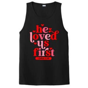 He Loved Us First Bible 1 John 4:19 Christian Valentines Day PosiCharge Competitor Tank