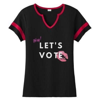 Hey LetS Vote 2024 Election Feminine Cute Voter Rights Ladies Halftime Notch Neck Tee