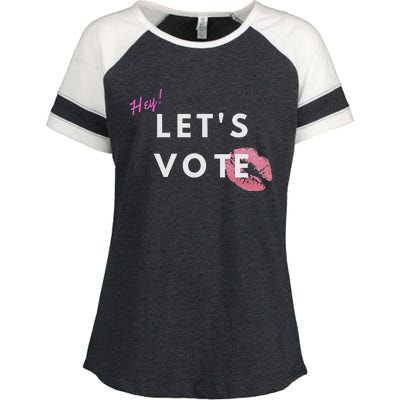 Hey LetS Vote 2024 Election Feminine Cute Voter Rights Enza Ladies Jersey Colorblock Tee