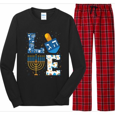 Hanukkah love with menorah for jewish christmas holiday Long Sleeve Pajama Set