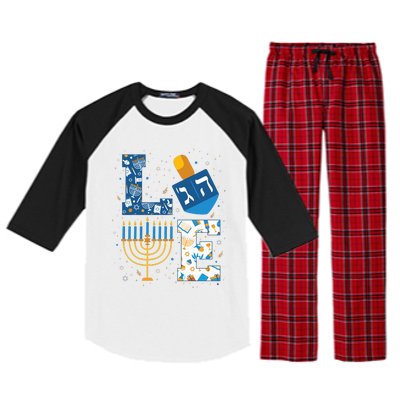 Hanukkah love with menorah for jewish christmas holiday Raglan Sleeve Pajama Set