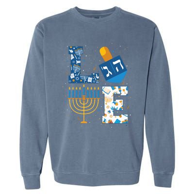 Hanukkah love with menorah for jewish christmas holiday Garment-Dyed Sweatshirt