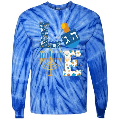 Hanukkah love with menorah for jewish christmas holiday Tie-Dye Long Sleeve Shirt