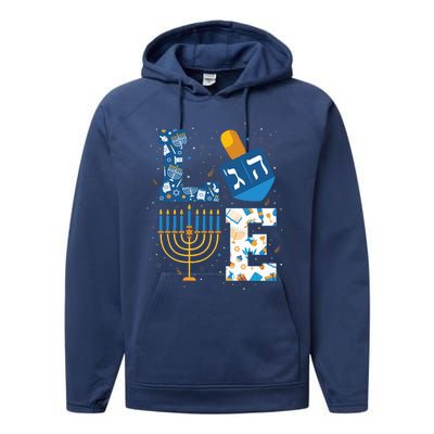 Hanukkah love with menorah for jewish christmas holiday Performance Fleece Hoodie