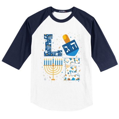 Hanukkah love with menorah for jewish christmas holiday Baseball Sleeve Shirt