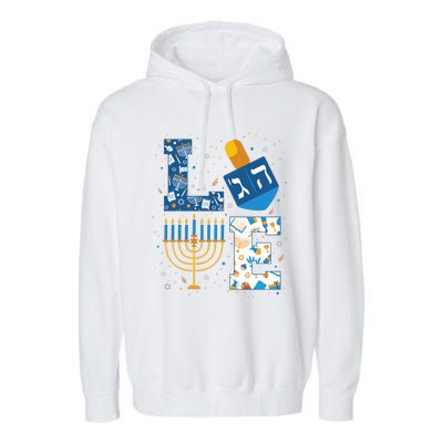 Hanukkah love with menorah for jewish christmas holiday Garment-Dyed Fleece Hoodie