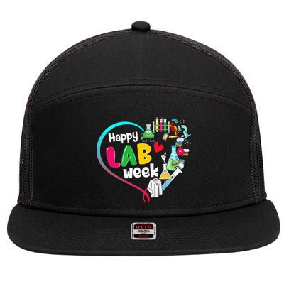 Happy Lab Week 2025 Medical Lab Tech Laboratory Technician 7 Panel Mesh Trucker Snapback Hat