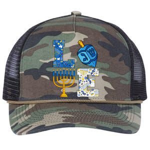 Hanukkah Love With Menorah For Jewish Christmas Holiday Retro Rope Trucker Hat Cap