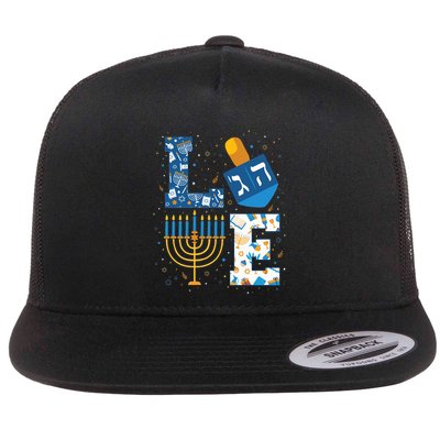 Hanukkah love with menorah for jewish christmas holiday e Flatbill Hat