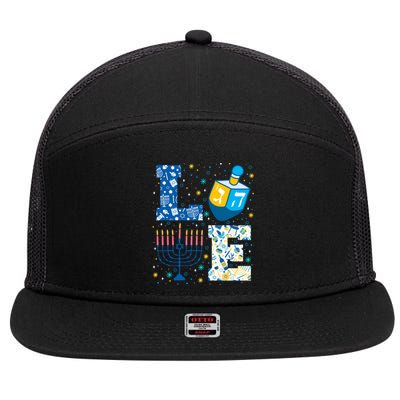 Hanukkah Love With Menorah For Jewish Christmas Holiday 7 Panel Mesh Trucker Snapback Hat