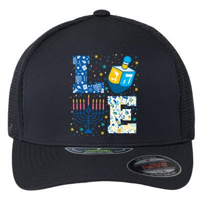 Hanukkah Love With Menorah For Jewish Christmas Holiday Flexfit Unipanel Trucker Cap