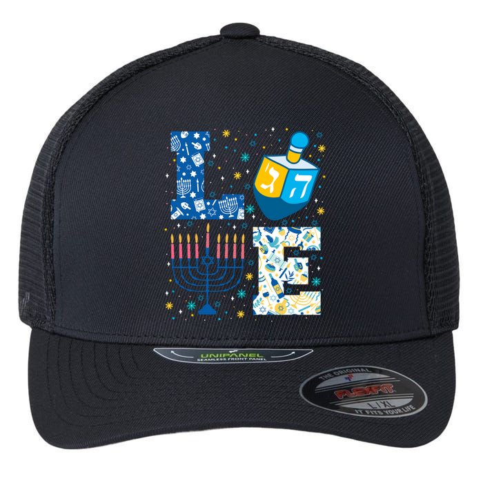 Hanukkah Love With Menorah For Jewish Christmas Holiday Flexfit Unipanel Trucker Cap