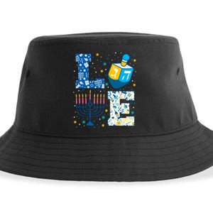 Hanukkah Love With Menorah For Jewish Christmas Holiday Sustainable Bucket Hat