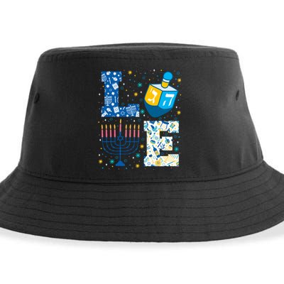 Hanukkah Love With Menorah For Jewish Christmas Holiday Sustainable Bucket Hat