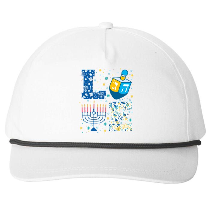 Hanukkah Love With Menorah For Jewish Christmas Holiday Snapback Five-Panel Rope Hat