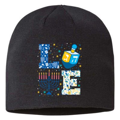 Hanukkah Love With Menorah For Jewish Christmas Holiday Sustainable Beanie