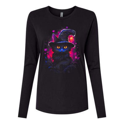 Halloween Little Witch Cat Womens Cotton Relaxed Long Sleeve T-Shirt