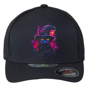 Halloween Little Witch Cat Flexfit Unipanel Trucker Cap