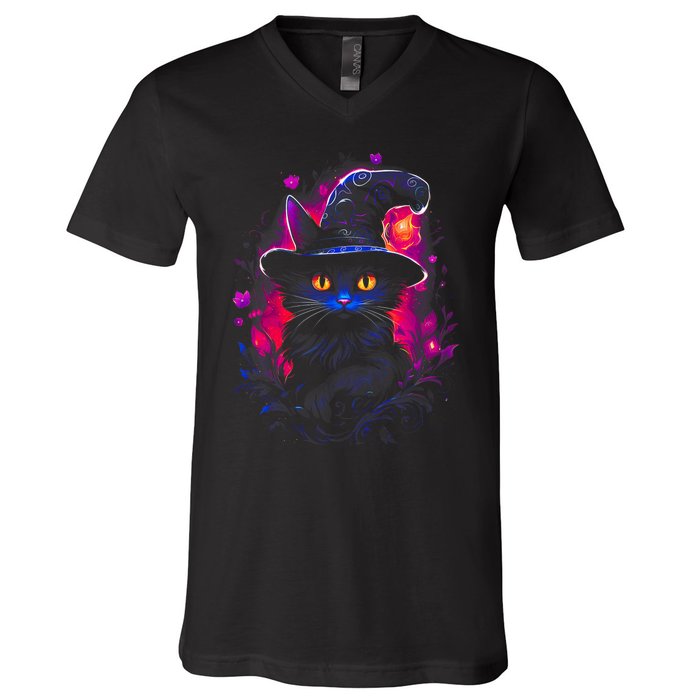 Halloween Little Witch Cat V-Neck T-Shirt