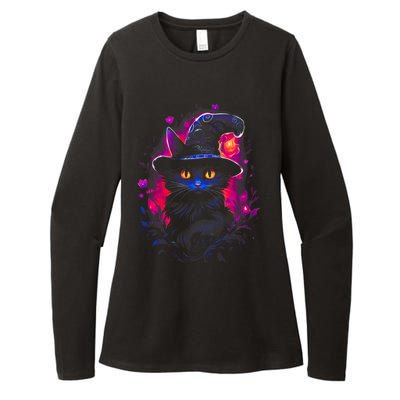 Halloween Little Witch Cat Womens CVC Long Sleeve Shirt