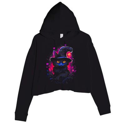 Halloween Little Witch Cat Crop Fleece Hoodie