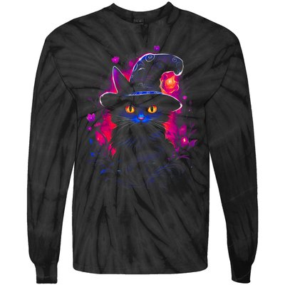 Halloween Little Witch Cat Tie-Dye Long Sleeve Shirt