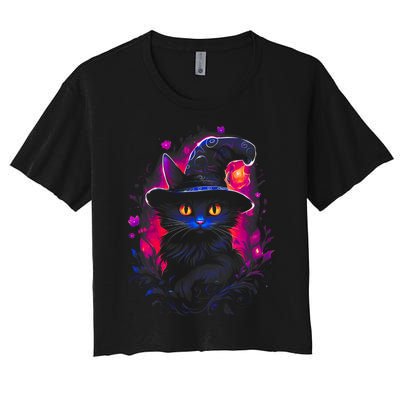 Halloween Little Witch Cat Women's Crop Top Tee