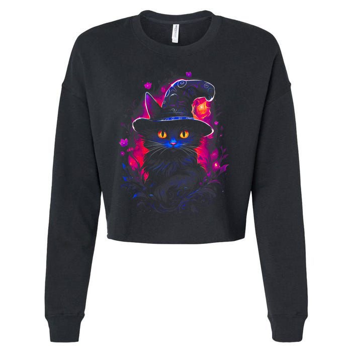 Halloween Little Witch Cat Cropped Pullover Crew