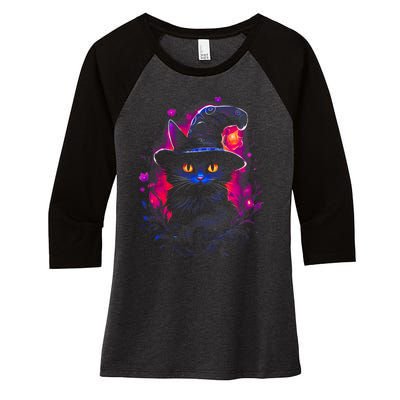 Halloween Little Witch Cat Women's Tri-Blend 3/4-Sleeve Raglan Shirt