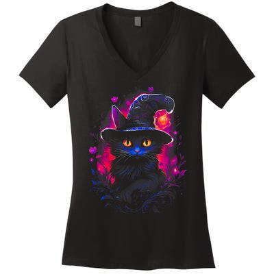 Halloween Little Witch Cat Women's V-Neck T-Shirt