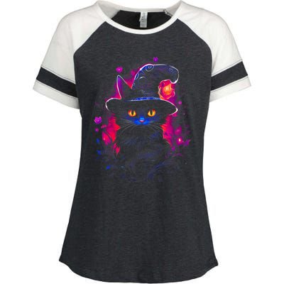 Halloween Little Witch Cat Enza Ladies Jersey Colorblock Tee