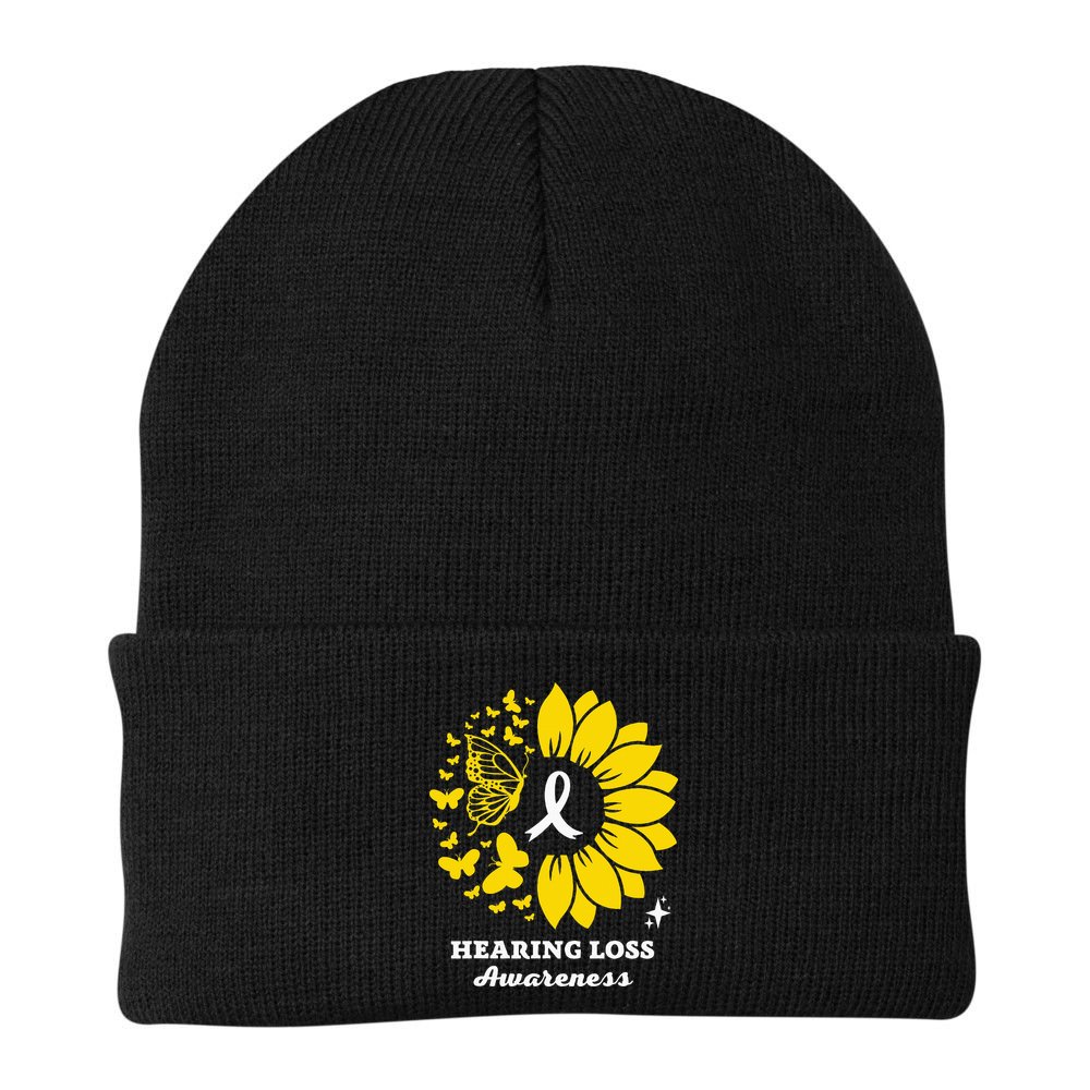 Hearing Loss Warrior Awareness Sunflower Beanie