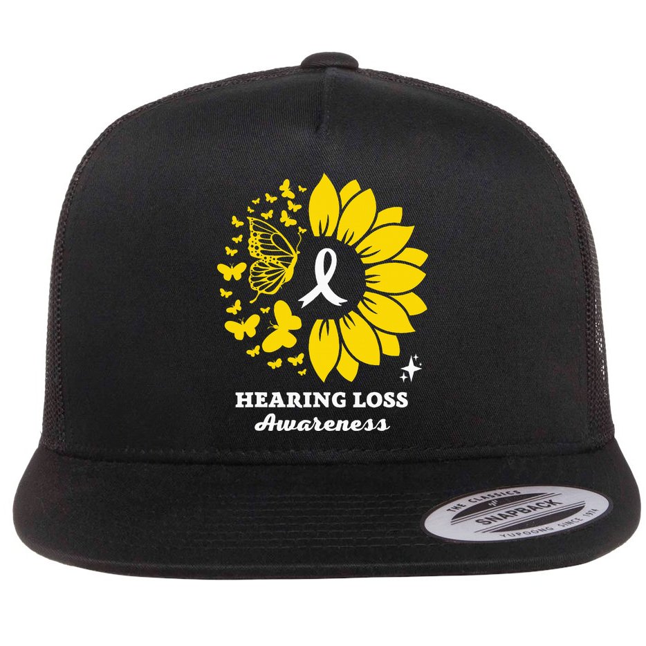 Hearing Loss Warrior Awareness Sunflower Flat Bill Trucker Hat