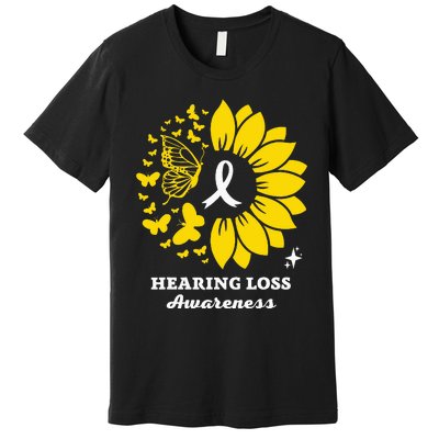 Hearing Loss Warrior Awareness Sunflower Premium T-Shirt