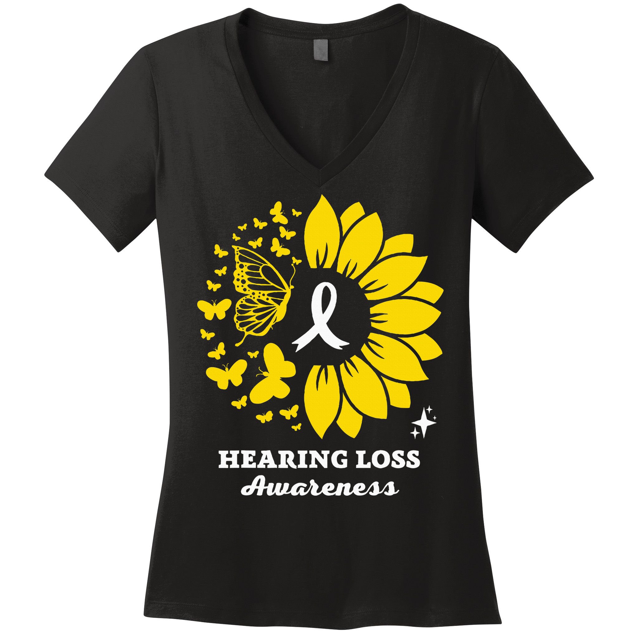 Hearing Loss Warrior Awareness Sunflower Women's V-Neck T-Shirt
