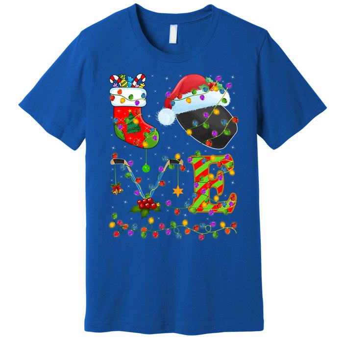 Hockey Lover Xmas Lighting Santa Love Ice Hockey Christmas Meaningful Gift Premium T-Shirt